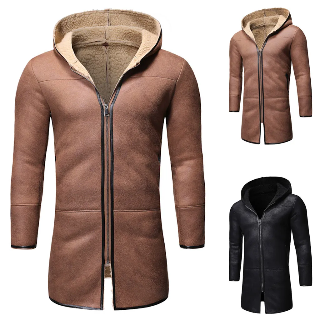 Мужская осенне-зимняя верхняя одежда с высоким воротником, теплая подкладка, с отворотом, кожаная верхняя одежда на молнии, верхняя одежда, зимняя куртка, Мужская куртка