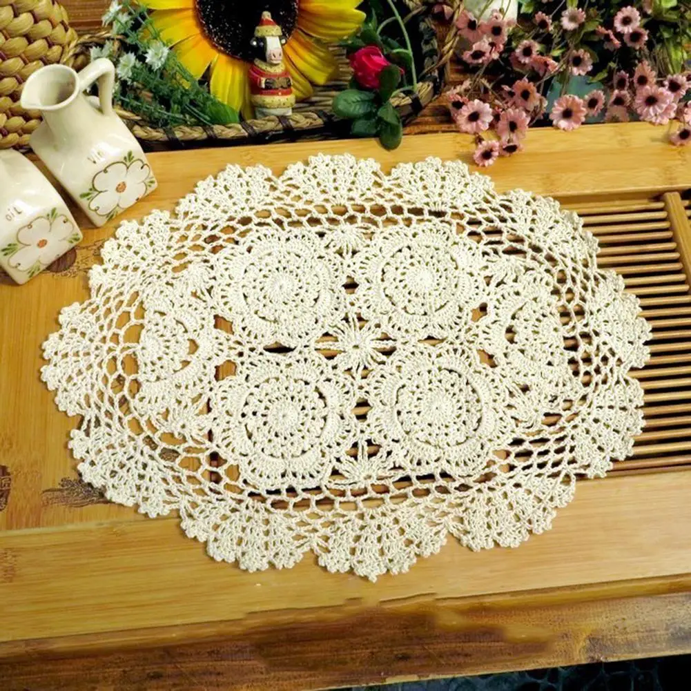 

Handmade Oval Woven Placemats Cotton Lace Table Placemats Drink Cup Coasters Napkin Pads for Kitchen Accessiories