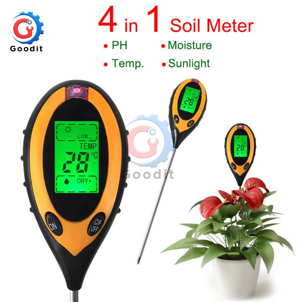 

4 in 1 Soil PH Meter Tester Soil Tester PH Moisture meter Temperature Sunlight Intensity measurement Analysis Soil Acidity Test