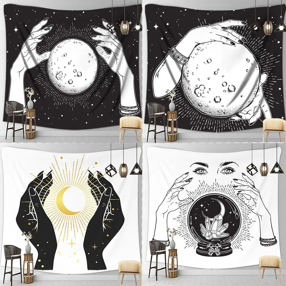 

Divination Crystal Ball Hand Wizard Foresee Future Lucky Hanging Trippy Tapestry Wall Decor Bed Living Room Dorm