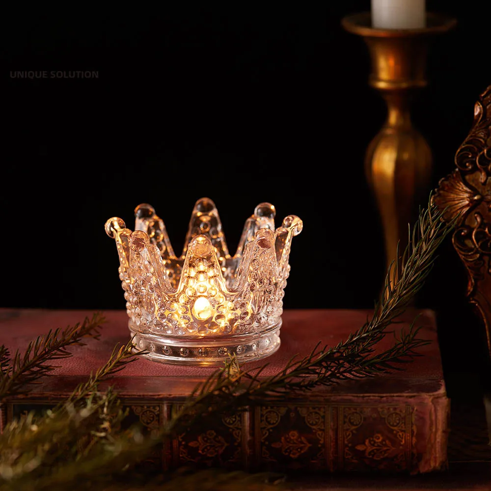 Candlestick Home Decoration Accessories European Light Luxury Candlestick Necklace Ring Storage Dish Glass Embossed Candlestick 3