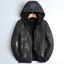 Мужская куртка из натуральной кожи с капюшоном, зимняя куртка из овчины, короткая шерстяная подкладка, мужские кожаные куртки Blouson Cuir Homme 4714