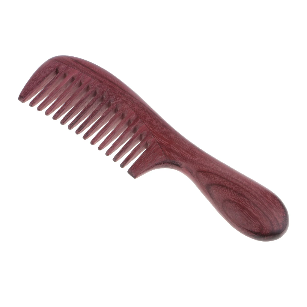 Durable Purpleheart Wood Hair Comb - No Static Detangling Wooden Comb with Round Handle- Handcrafted Wide Toothed