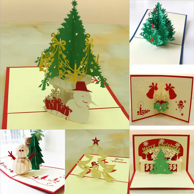 3D New Up Greeting Cards Merry Christmas Holiday Postcard Xmas Card Tree P7F4 