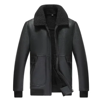 

Autumn Winter Men's leather jacket куртка мужская кожаная jaqueta de couro Outwear Long Sleeve Coat Top Leather Jacket Coat #3