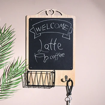 

Nordic Wooden Wall Hanging Decoration Shelf Coffee Shop Wall Mount Chalkboard Personalized Rack with Blackboard Organizer