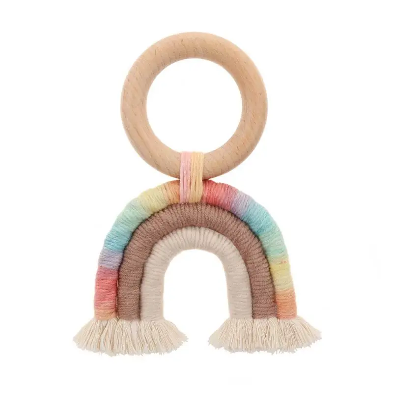 Детское кольцо для прорезывания зубов Радужная кисточка макраме деревянная Boho s коляска подарок украшения игрушки подарок для душа прорезыватели