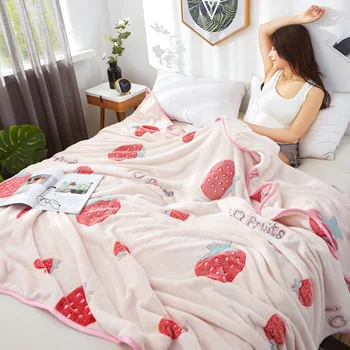 

Cute Strawberry Blanket Bed Cover Soft Warm Blankets Bedspread Flannel Anti-Pilling Christmas Gift Throw Cozy bedsheet