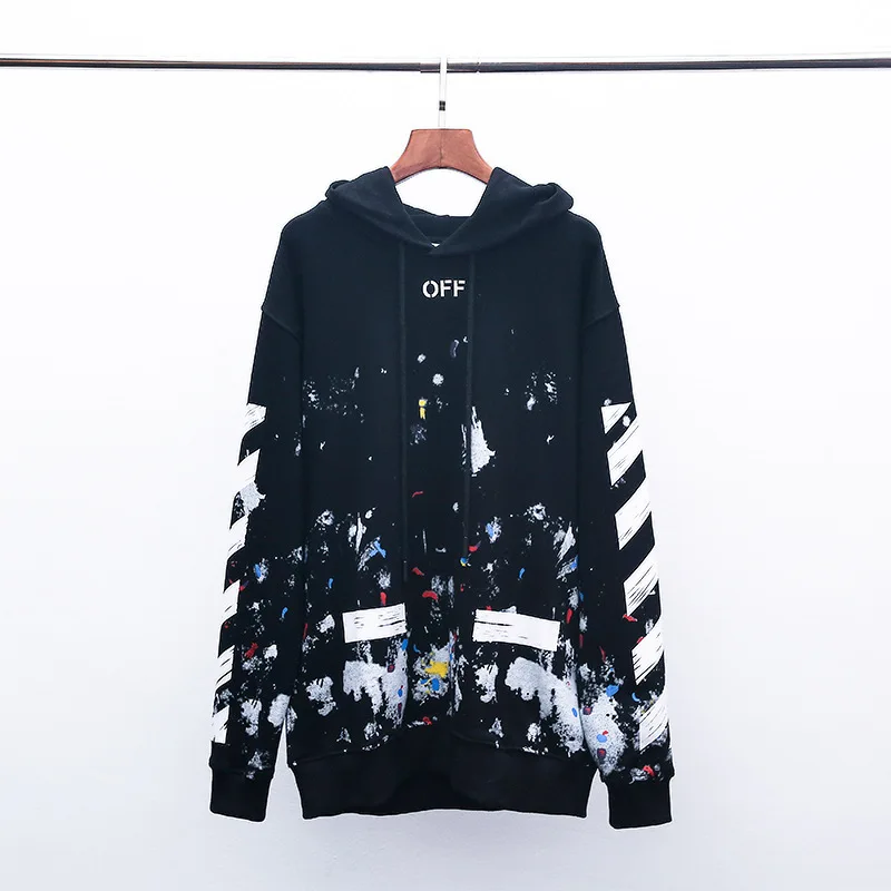 

OFF-WHITE OW fireworks splash graffiti behind the cross street hip hop men's loose large size hooded Sweatshirt