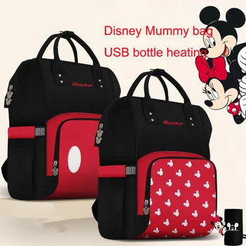 

Disney Diaper Bag Backpack Insulation Bags USB Bottle Minnie Mickey Big Capacity Travel Oxford Feeding Baby Care Mummy Nappy Bag