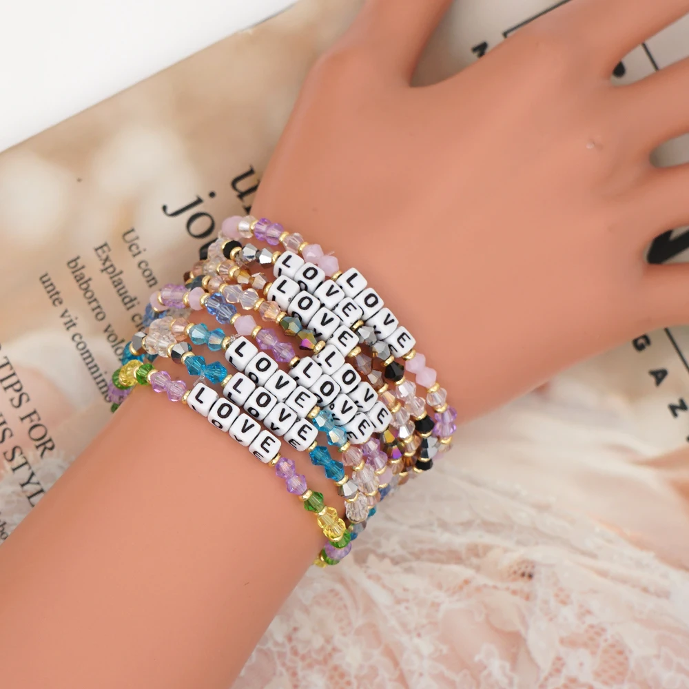 Go2Boho Quartz Crystal Beaded Bracelet Summer Jewelry Beads Stretch  Pulseras 2024 Love Letter Strand Bracelets for Women Gift