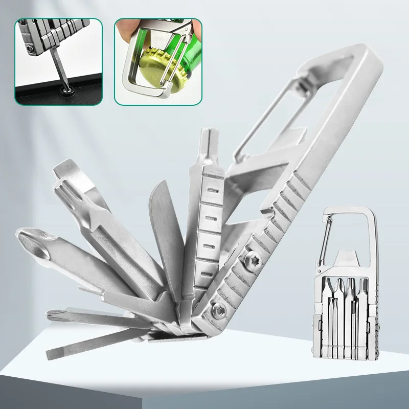 13 in 1 Stainless Steel Outdoor Emergency Multi-tool With Screwdriver Wrench Manual Repair Kit EDC Bottle Opener Phone Holder
