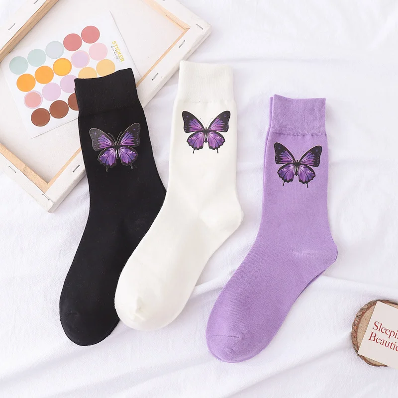 Hot Sale 2021 new fashion Korean style ladies socks simulation printing butterfly socks cute embroidered dinosaur socks