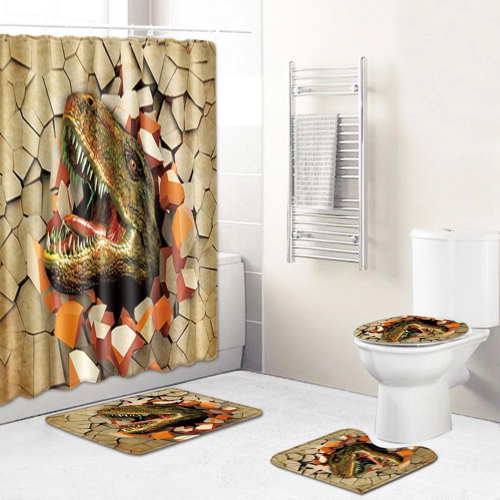 

Shower Curtain Printed Animals Polyester Fabric Home Decor Bathroom Curtain Non-slip Bath Mat Toilet Cover 2 Sizes Drop Shipping
