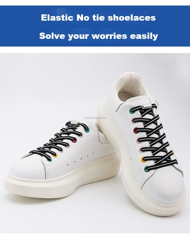 Flache Schnürsenkel ohne Binden, schwarz-weiße Schnürsenkel für Sneakers, elastische Schnürsenkel ohne Bänder, für Kinder und Erwachsene, schnelle Schnürsenkel für Schuhe, Gummiband – Detail 13