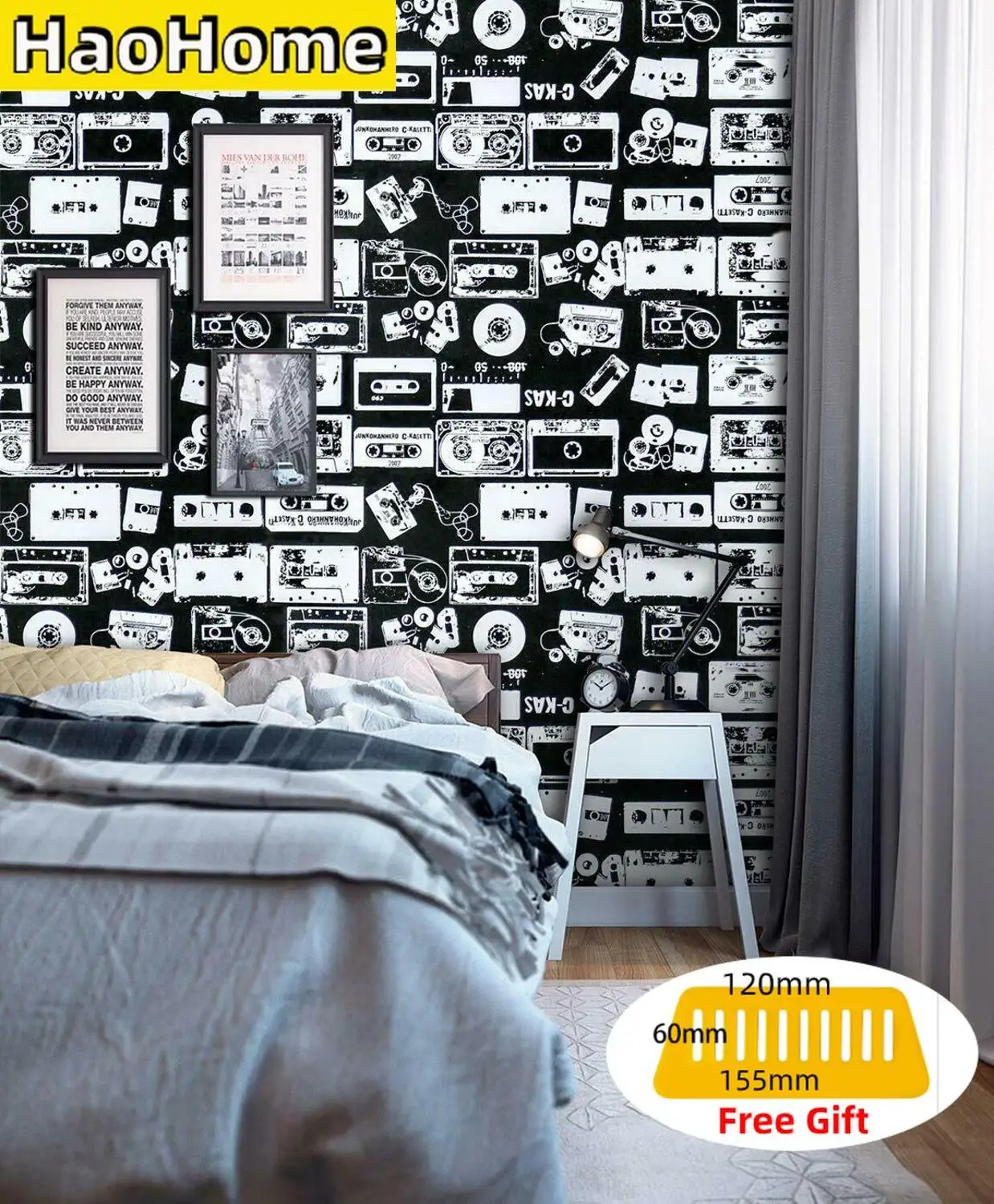 Stick Wallpaper Self-Adhesive White Waterproof Decor Haohome Fashion Peel Dormitory Black