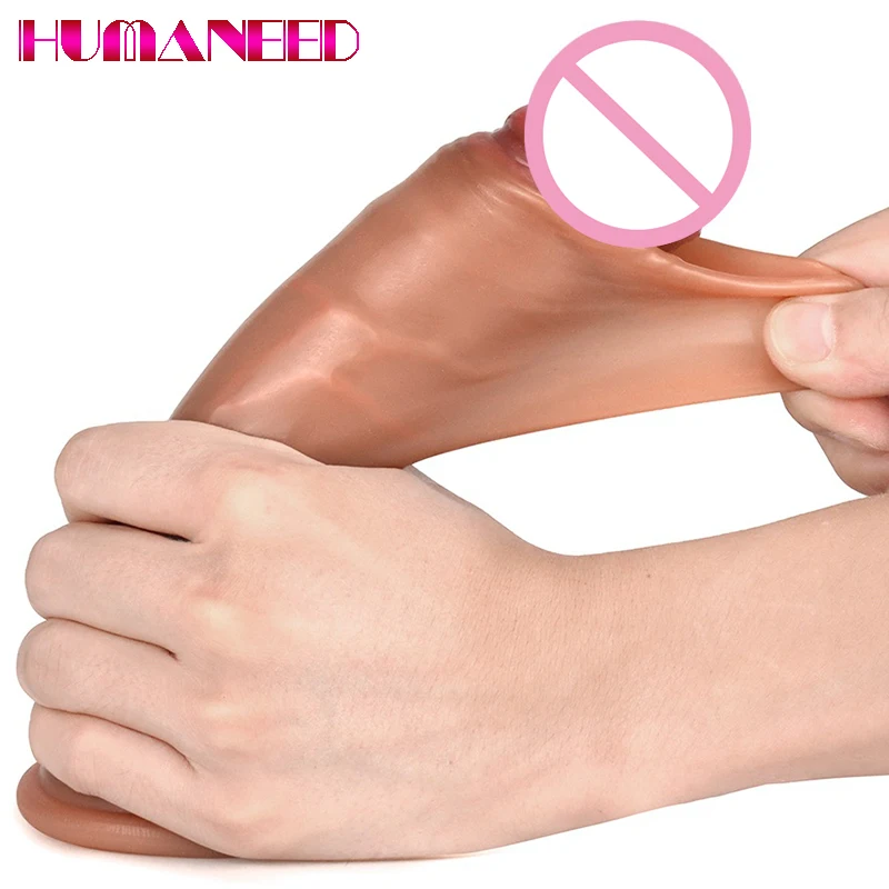 8inch Realistic Soft Silicone Dildos Sliding Foreskin Women Masturbation Tools Huge Suction Cup Penis Fake Lesbian Adult Erotic