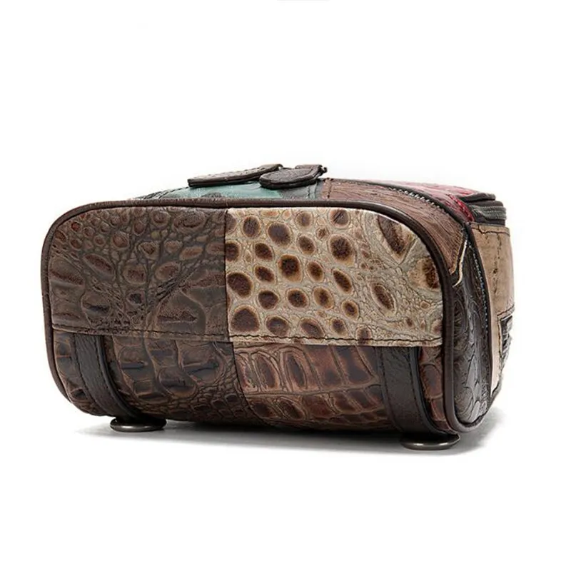 Women Patchwork Full Grain Leather Backpack Retro Style Small Daypack Casual College Travel Bag Girls Mini Schoolbag 5
