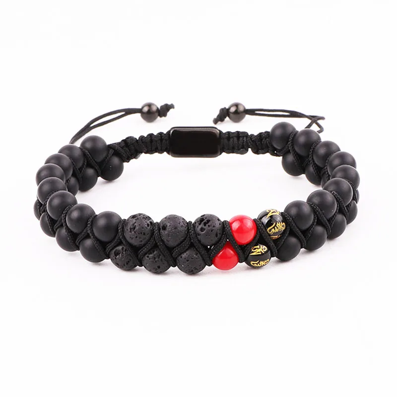 New Design Natural Lava Stone Black Onyx Tibetan Beads Braided Macrame Adjustable Bracelet Women Men