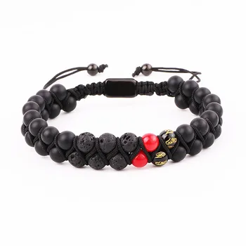 New Design Natural Lava Stone Black Onyx Tibetan Beads Braided Macrame Adjustable Bracelet Women Men