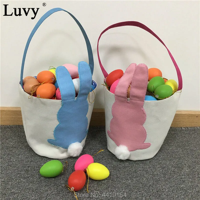 Monogram Easter Basket With Rabbit Tail 2 Colors Bunny Bucket Newest Kids Candy Egg Hunts Bags Decoration | Дом и сад