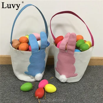 

Monogram Easter Basket With Rabbit Tail 2 Colors Bunny Easter Bucket Newest Kids Easter Candy Egg Hunts Bags Decoration Easter
