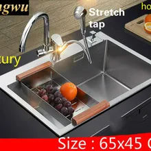 Квартира роскошная кухня ручная раковина одинарная мойка vogue сделать блюда 304 нержавеющая сталь Горячая 650x450 мм