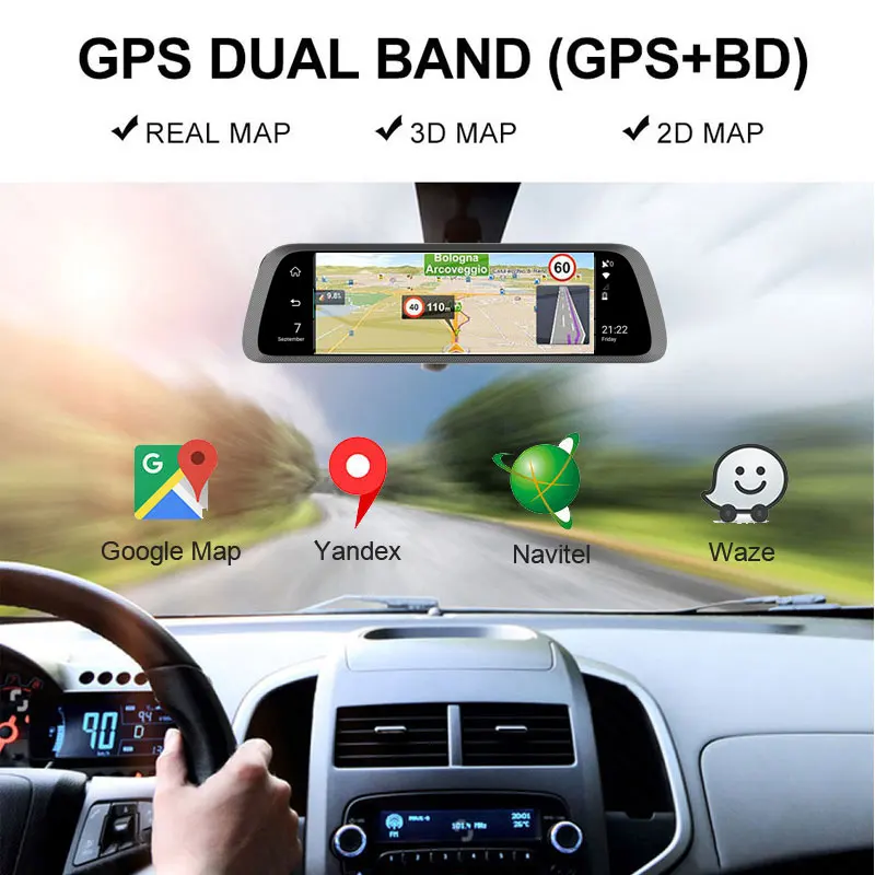 10'' Touch Screen Rear View Mirror Car DVR Dash Cam HD 1080P Dual Lens Night Vision Auto Camera GPS Navigator WIFI 4G ADAS BT