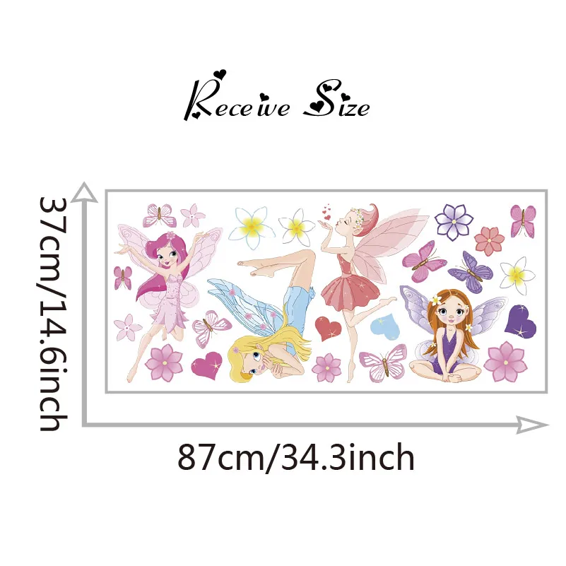 Beautiful Fairy Girl in Flowers Wall Stickers Art DIY Butterflies Decals For Kids Baby Room Home Princess Decor Removable Mural (1)