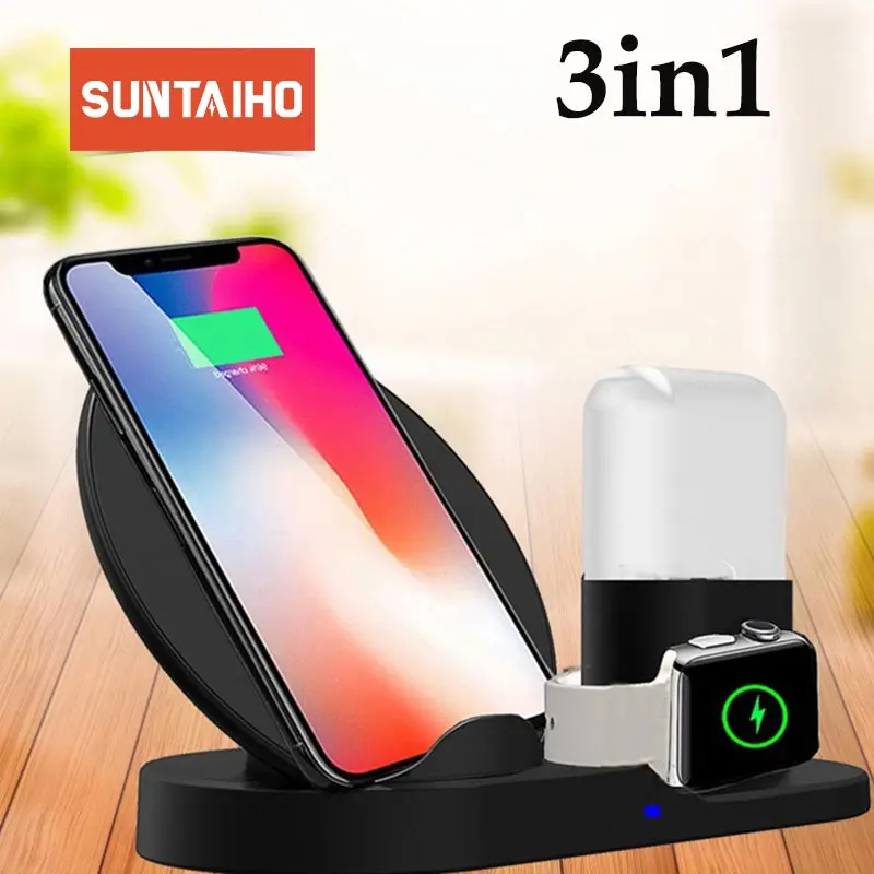 Беспроводное зарядное устройство Suntaiho Qi 3 в 1 для Xiaomi mi 9 mi 9 для Apple watch 4 Airpods Быстрая зарядка док-станция для iPhone XR XS MAX S9