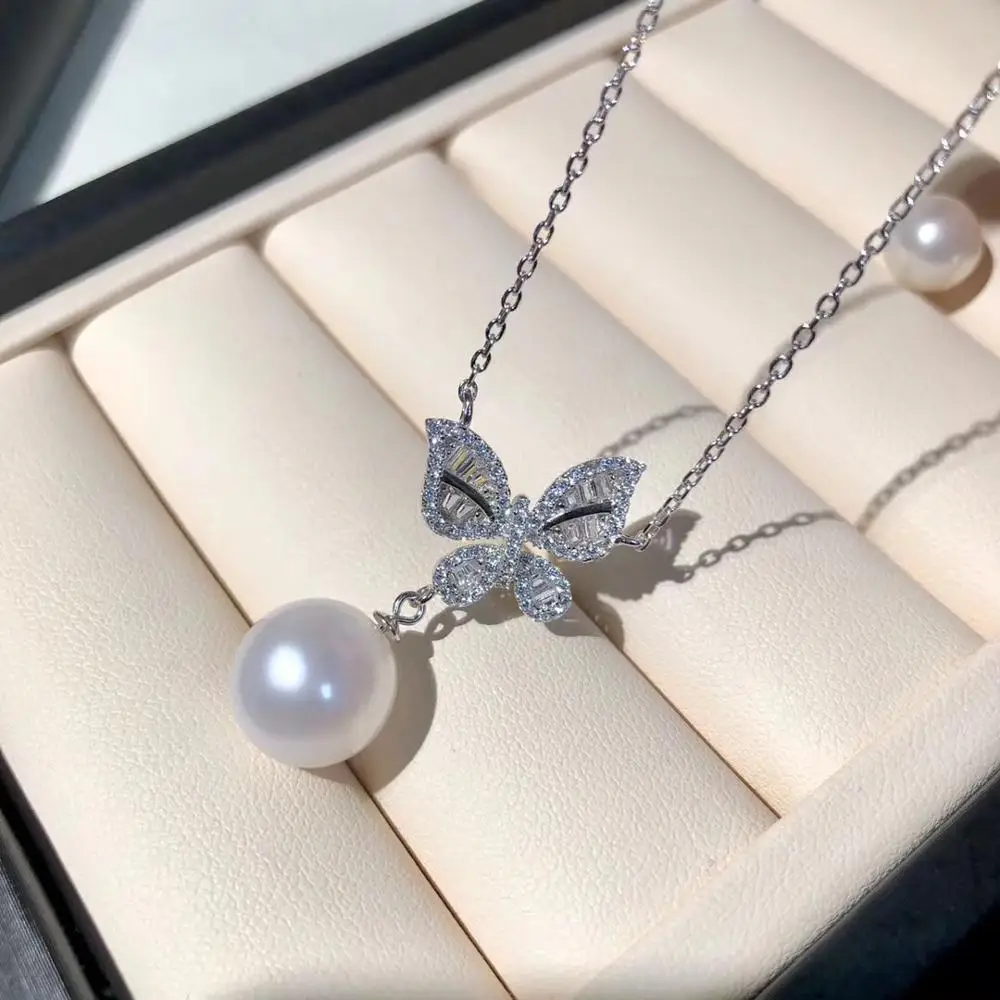 

Butterfly 925 Sterling Silver Necklace Chain with Pendant Findings Base Jewelry Parts Fittings for Pearls Corals Jades Stones