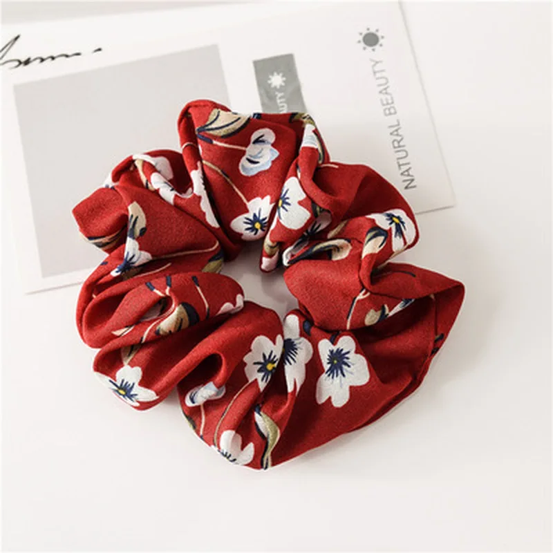 

2019 New Spring Flower Hair Scrunchies Ponytail Holder Soft Stretchy Hair Ties Vintage Elastics Hair Bands for Girls Accessories