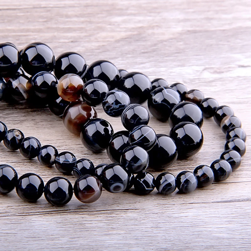 

Black Agates beads Natural Stone Beads Smooth Striped Round loose beads For Jewelry Making Diy Bracelet Necklace handmade gifts