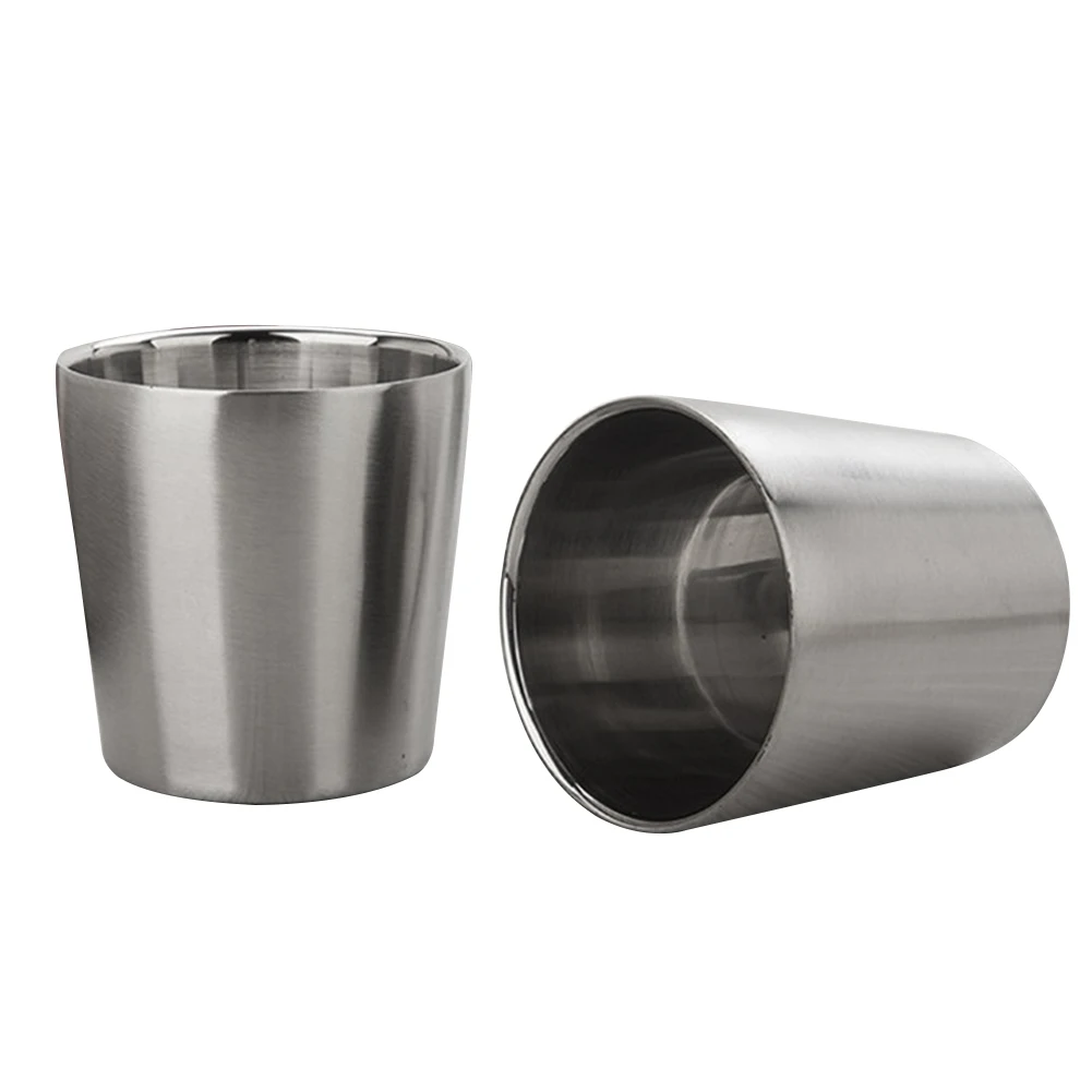Stainless Steel Cups Stainless Steel Mug Coffee Cup Beer Mug 1/2sets 175ml 220ml Portable Double Layer Camping Cup