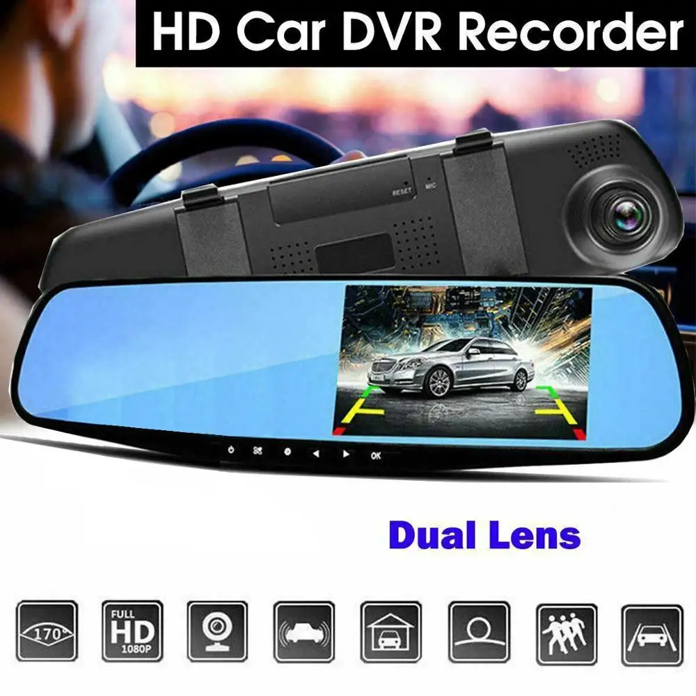  2.4 Inch HD Car DVR Mirror Rear View Mirror Camera IR Night Vision Recorder 12-24V Car Charger Car 