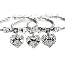 12 хлопчатобумажное нижнее белье средней BIG SIS Браслеты прозрачное Кристальное сердце Шарм ювелирные изделия Для женщин девочек подарочные браслеты Семья Love Heart бисера цепной браслет