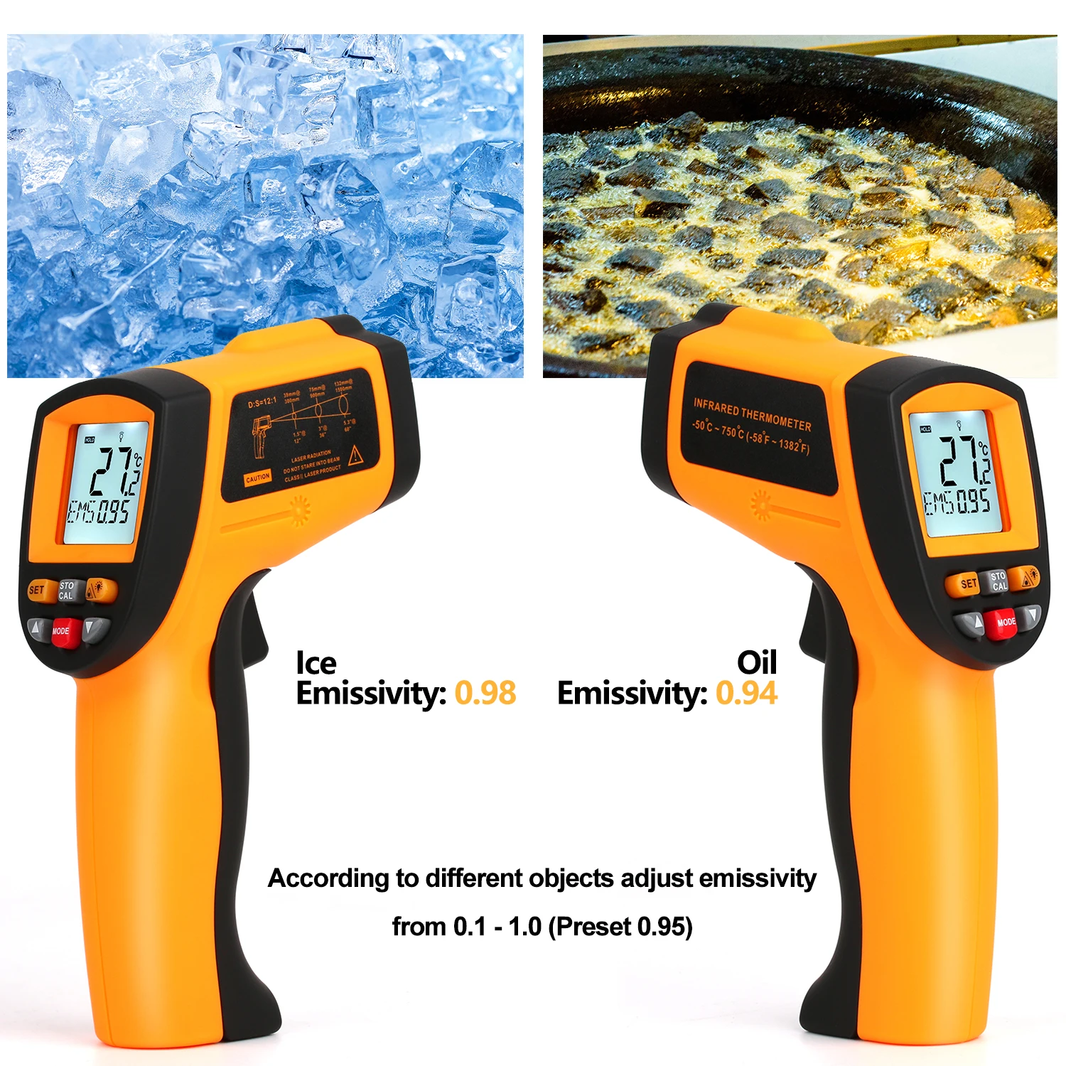 Infrared Thermometer Handheld Non-Contact Digital LCD Display Laser GM700 