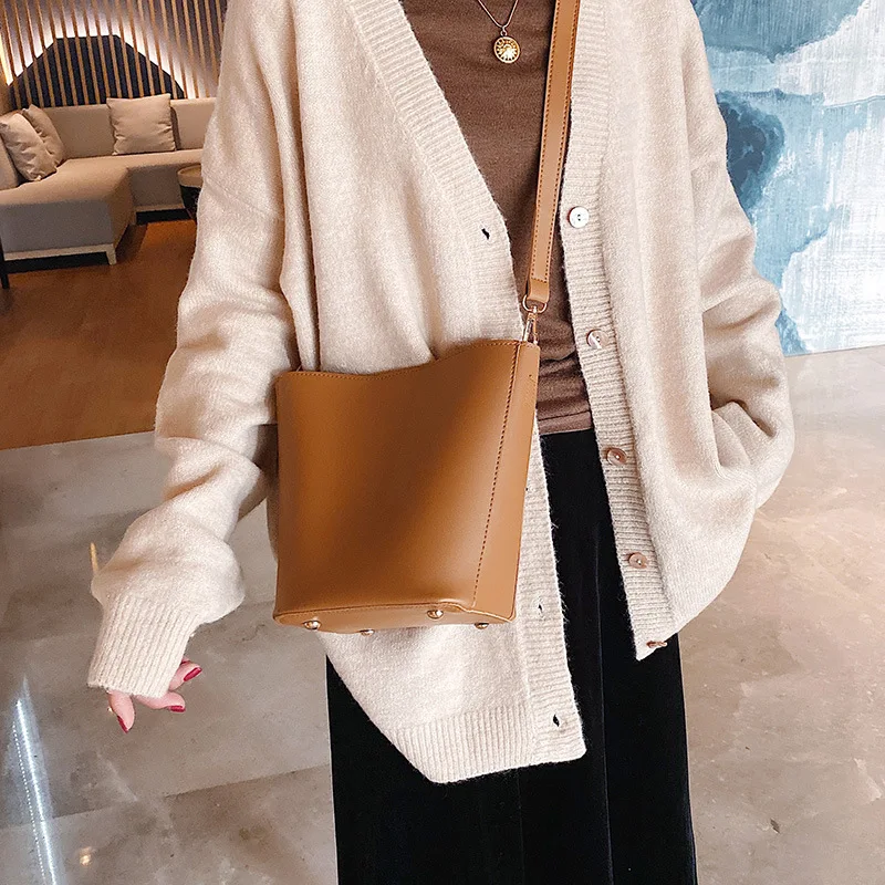 

2019 New Style Pu WOMEN'S Bag Europe And America-Style Different Size Bags Simple Glorious Bucket Bag Versatile Shoulder Oblique