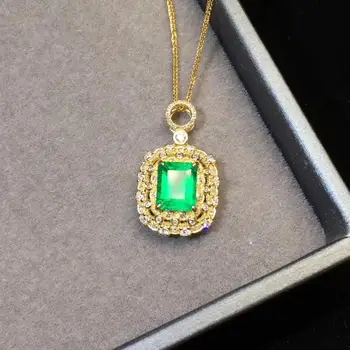 

Fine Jewelry Real Pure 18K Yellow Gold AU750 Natural Green Emerald 1.17ct Gemstones Pendants for Women Fine Necklace