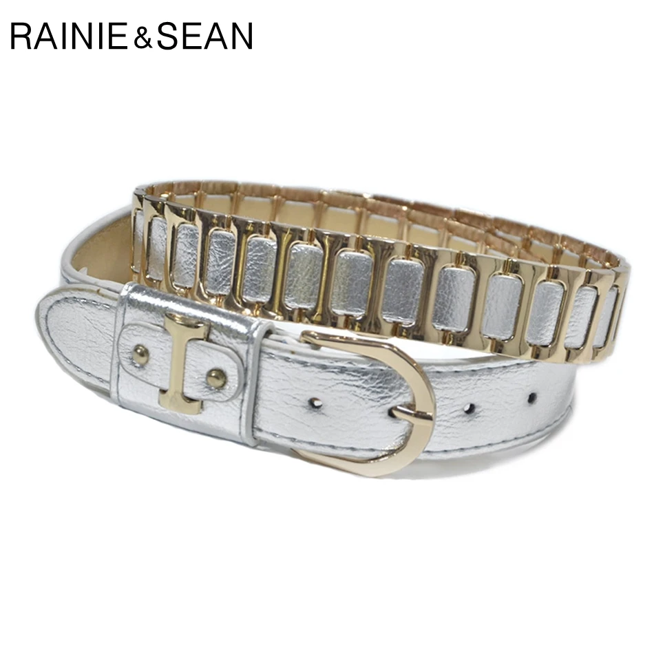 RAINIE SEAN Woman Belt Punk Rock Women Leather Belt Sliver Cool Designer Belt Streetwear Hip Hop Ladies Jeans Belt with Metal