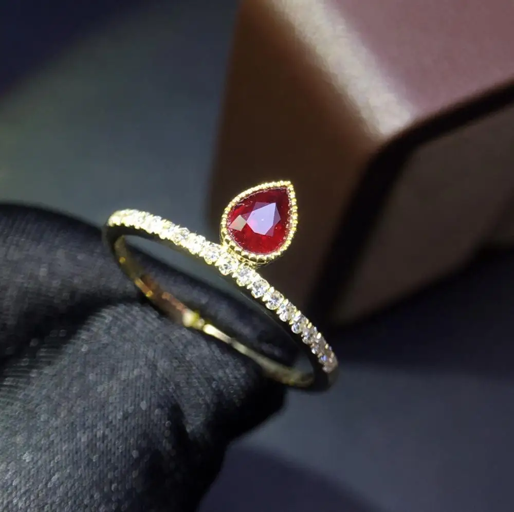 

Ruby Ring Pure 18K Gold Jewelry Real Natural 0.5ct Red Ruby Diamonds Jewelry Anniversary Female's Rings for Women's Fine Rings
