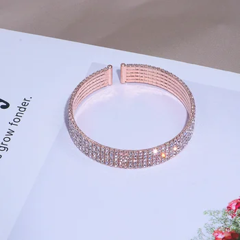 

CH-543 Elegant Opening Cuff Bangle &Bracelet For Women Charm Gold Color Crystal Adjustable Bangles Romantic Wedding Jewelr