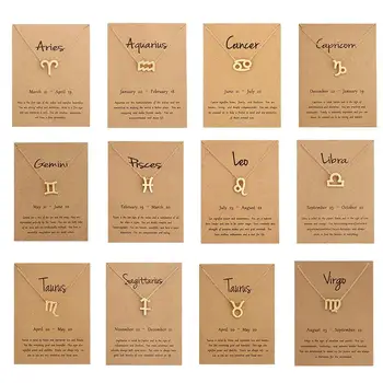 

12 Constellation Pendant Necklace For Women Zodiac Sign Kolye Necklace Leo Libra Aries Wish Card Fashion Jewelry Birthday Gifts