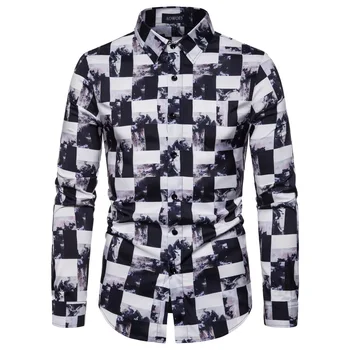 

Plaid Men's Shirt Social Hawaiian Style Long-sleeved Shirts Men Party dress New leisure Slim Blouse