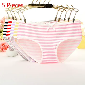 

Womens Underwear Panties 5 Pieces Lot Kawaii Cotton Striped Panties Women Breathable Girls Ladies Briefs Women Panties Lingerie