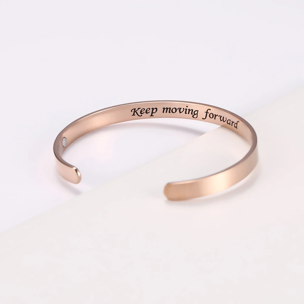 Fishhook Lover Healthy Magnet Simple Gift Rose Gold Inspirational Quote Words Woman Ladies Stainless Steel Cuff Bracelet Bangle
