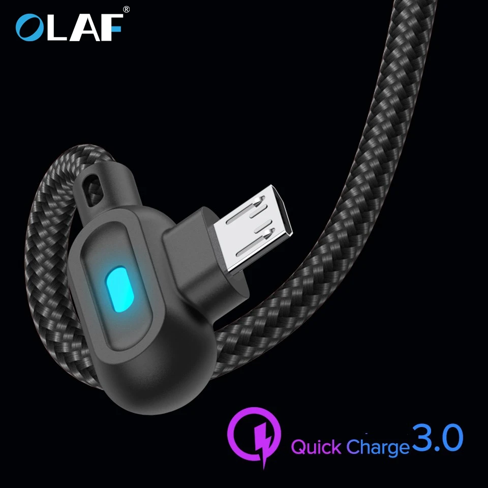 OLAF 마이크로 USB 유형 C 케이블 고속 충전 유형 C 케이블 90도 USB 삼성 Xiaomi 화웨이 Microusb USB-C 충전기