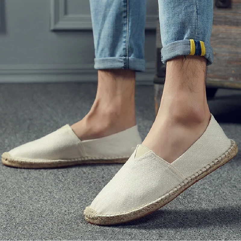 Tanie Nowe damskie szycie lniane buty haftować wkładane mokasyny obuwie damskie espadryle konopne płótno płaskie buty retro Plus Size