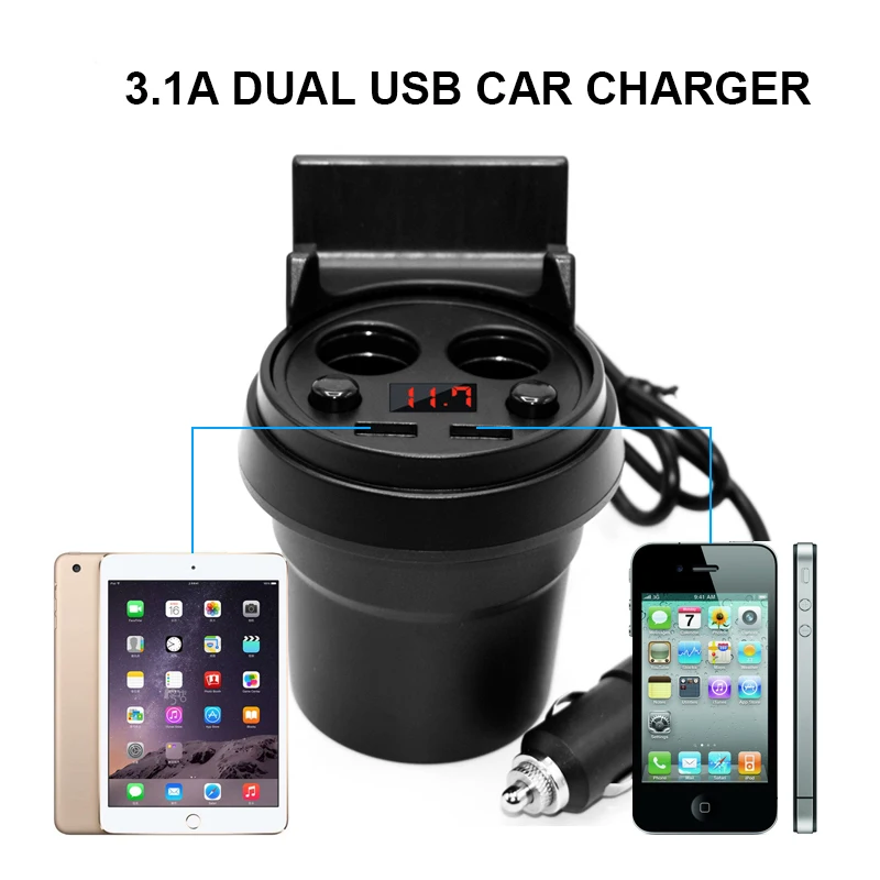 Универсальное автомобильное зарядное устройство 5 в 3 1 а с двумя USB портами и