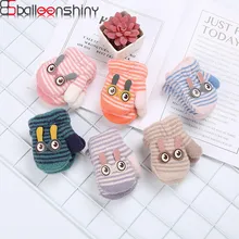 BalleenShiny/Зимние плюшевые перчатки с рисунком для малышей 0-12 месяцев, варежки в полоску, вязаные шерстяные теплые перчатки для новорожденных мальчиков и девочек